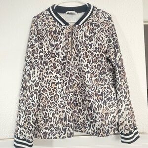 ECOWISH Women's Casual Leopard print Zip Up Bomber Jacket with pockets Size: XL